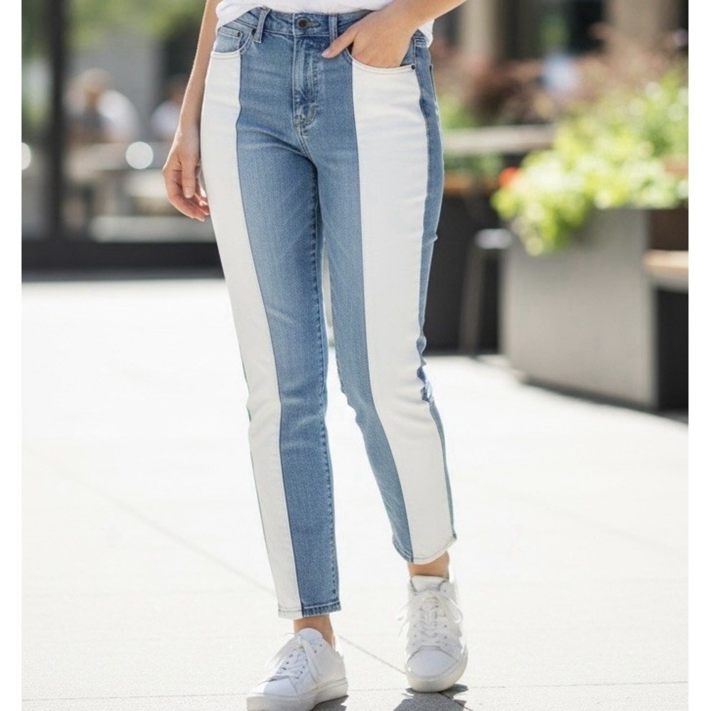 PISTOLA Charlie Colorblock Jeans Sz 29 (30x26) High Rise Straight Leg Button Fly